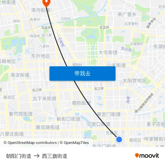 朝阳门街道 to 西三旗街道 map