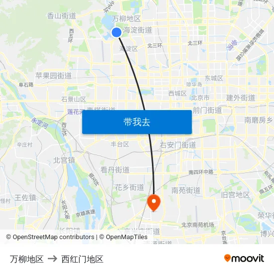 万柳地区 to 西红门地区 map
