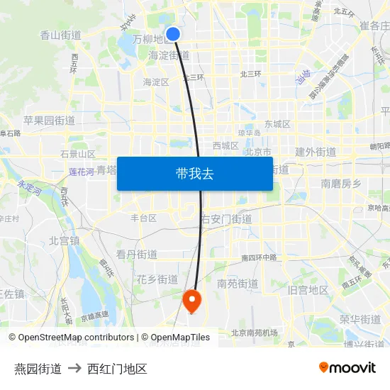 燕园街道 to 西红门地区 map