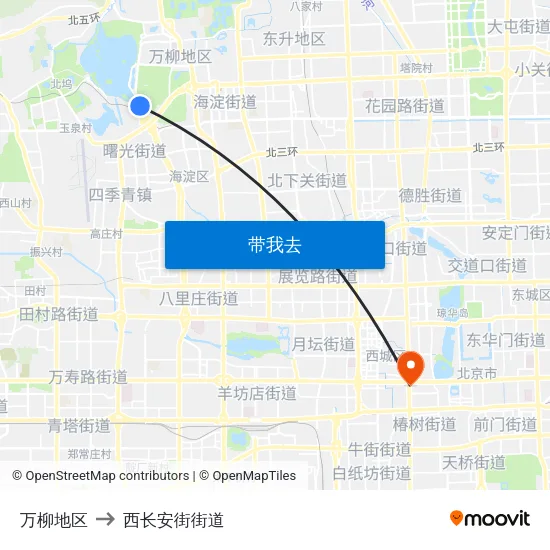 万柳地区 to 西长安街街道 map