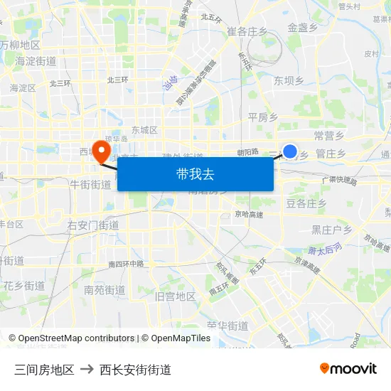 三间房地区 to 西长安街街道 map