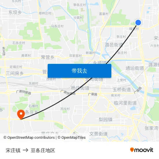 宋庄镇 to 豆各庄地区 map