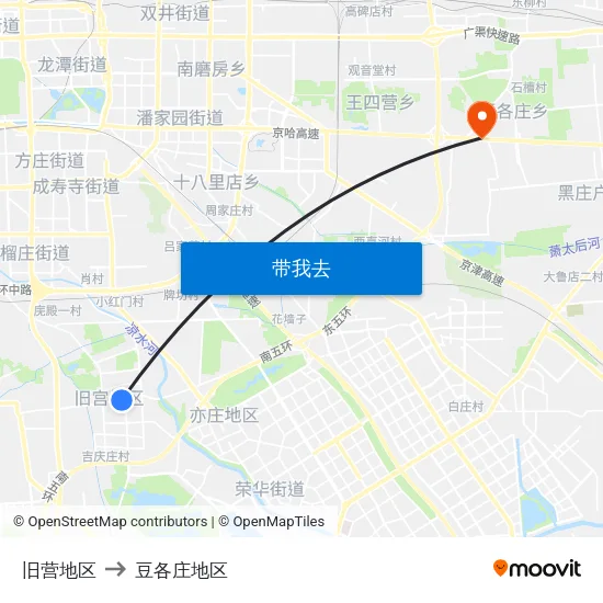 旧营地区 to 豆各庄地区 map