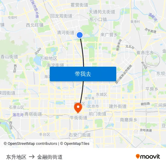 东升地区 to 金融街街道 map