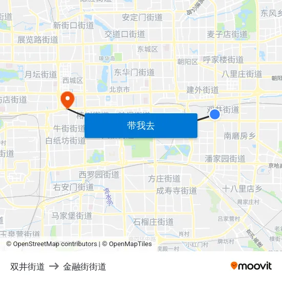 双井街道 to 金融街街道 map