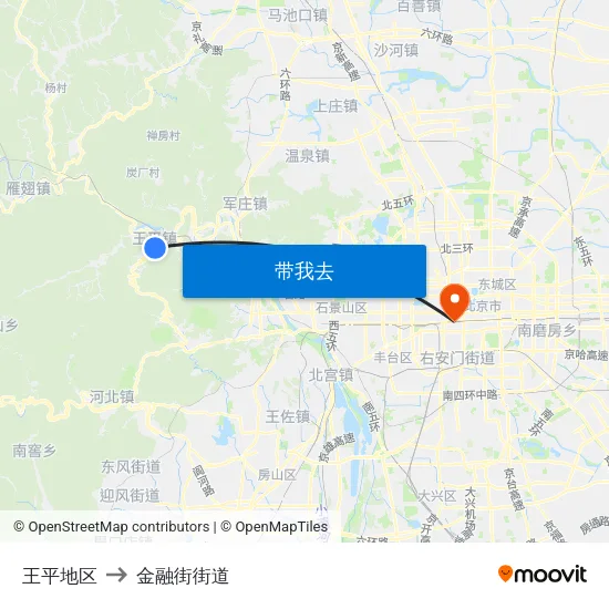 王平地区 to 金融街街道 map