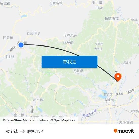 永宁镇 to 雁栖地区 map