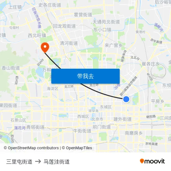 三里屯街道 to 马莲洼街道 map