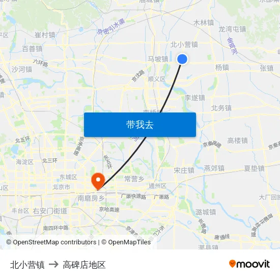 北小营镇 to 高碑店地区 map
