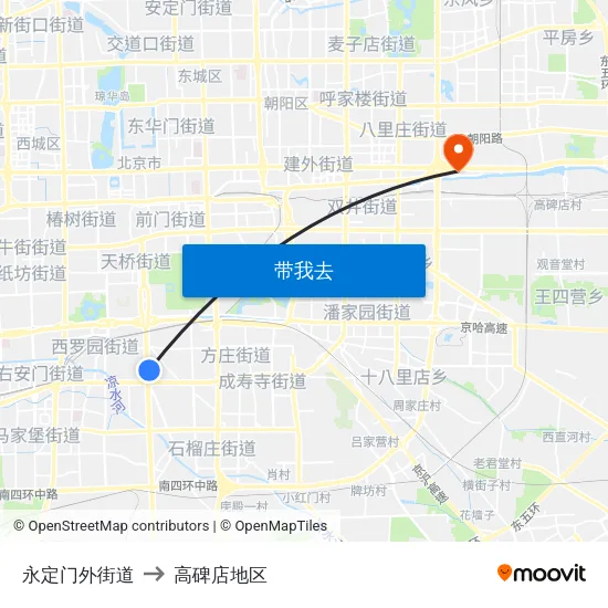 永定门外街道 to 高碑店地区 map