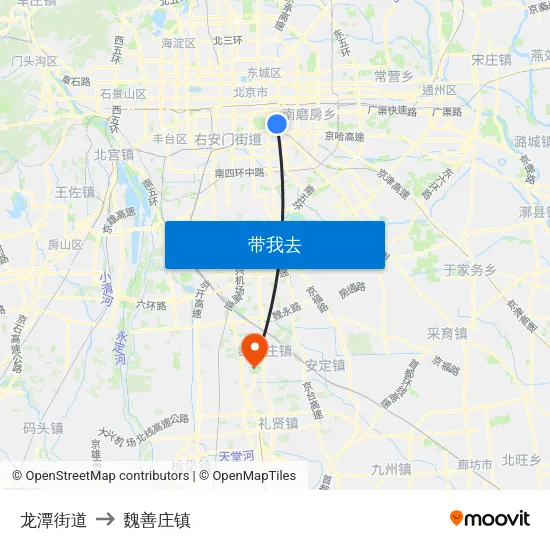 龙潭街道 to 魏善庄镇 map