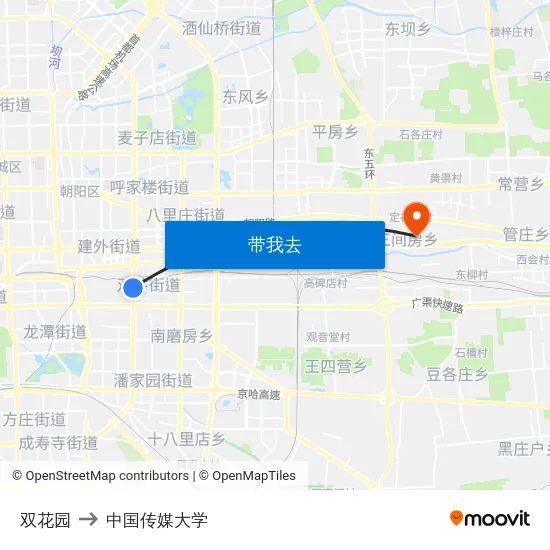 双花园 to 中国传媒大学 map