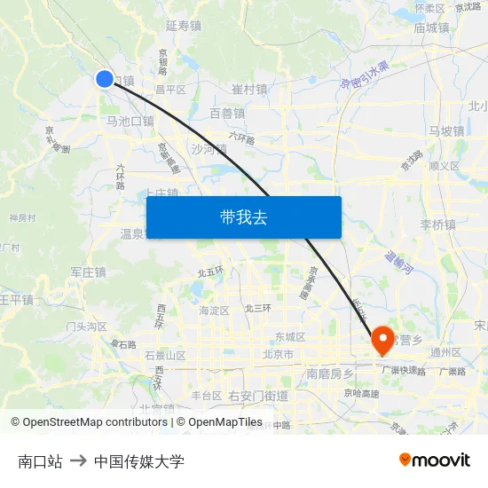 南口站 to 中国传媒大学 map