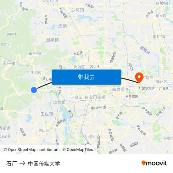 石厂 to 中国传媒大学 map