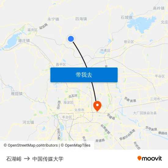 石湖峪 to 中国传媒大学 map