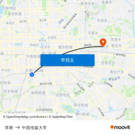 草桥 to 中国传媒大学 map