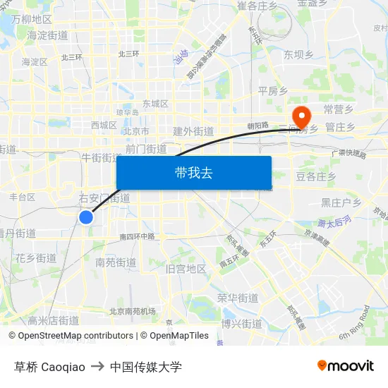 草桥 Caoqiao to 中国传媒大学 map
