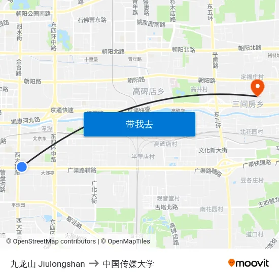 九龙山 Jiulongshan to 中国传媒大学 map