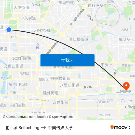 北土城 Beitucheng to 中国传媒大学 map