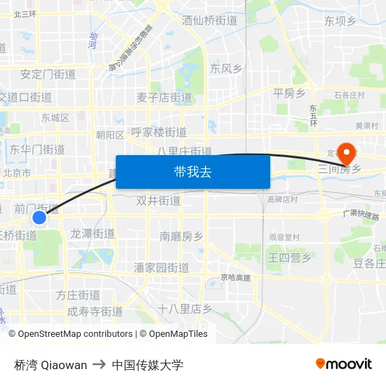 桥湾 Qiaowan to 中国传媒大学 map