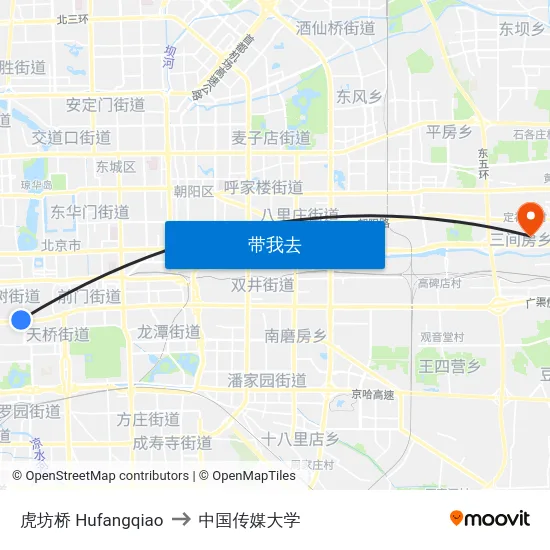 虎坊桥 Hufangqiao to 中国传媒大学 map