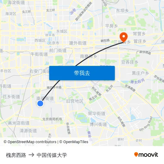 槐房西路 to 中国传媒大学 map