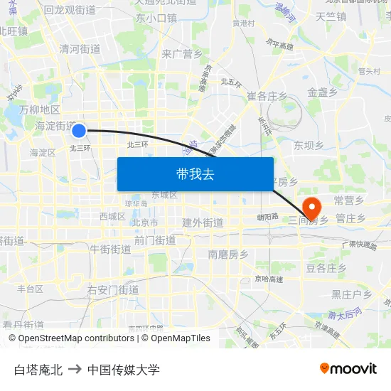 白塔庵北 to 中国传媒大学 map