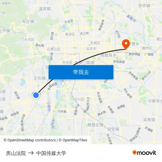 房山法院 to 中国传媒大学 map