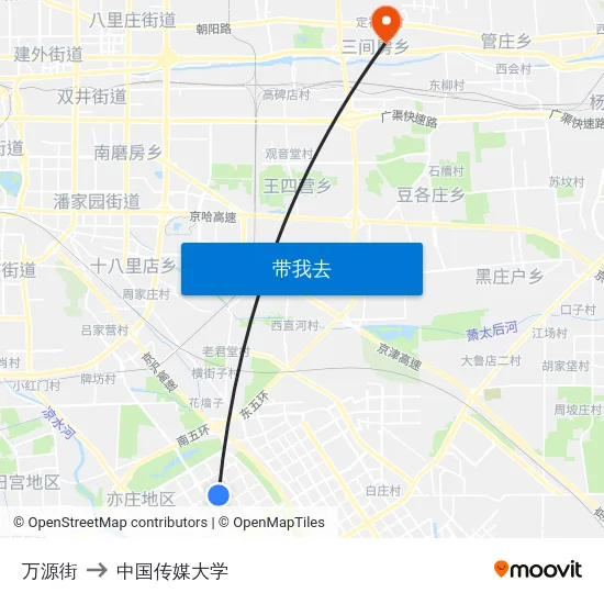 万源街 to 中国传媒大学 map
