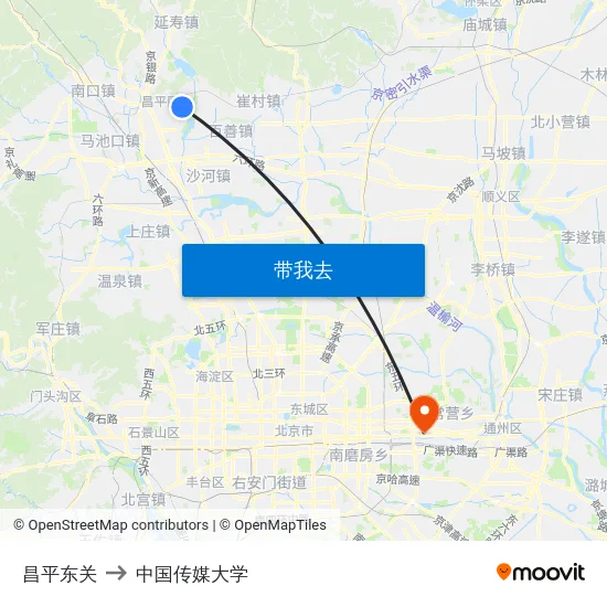 昌平东关 to 中国传媒大学 map