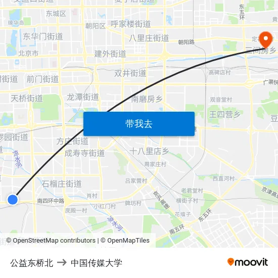 公益东桥北 to 中国传媒大学 map