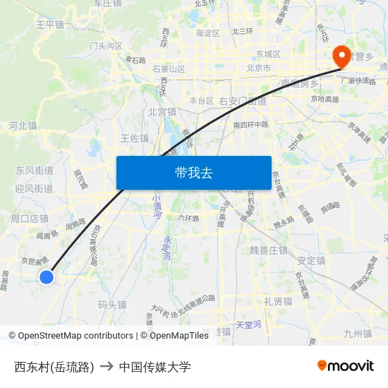 西东村(岳琉路) to 中国传媒大学 map