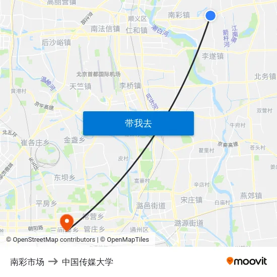 南彩市场 to 中国传媒大学 map