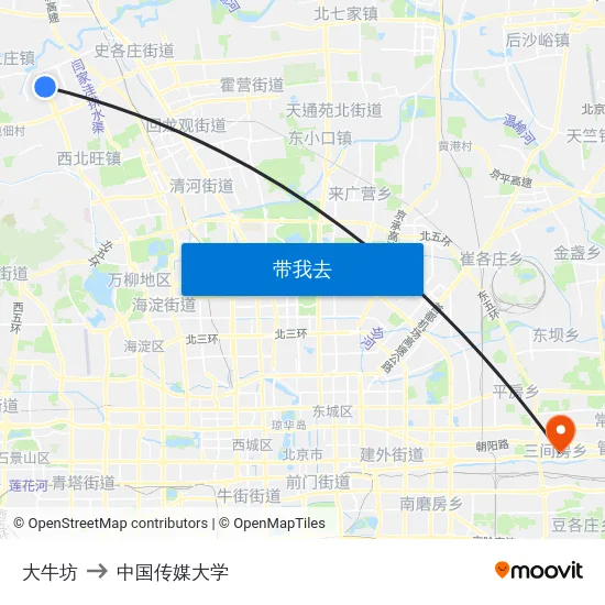 大牛坊 to 中国传媒大学 map