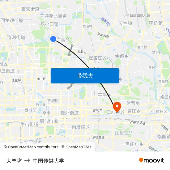 大羊坊 to 中国传媒大学 map
