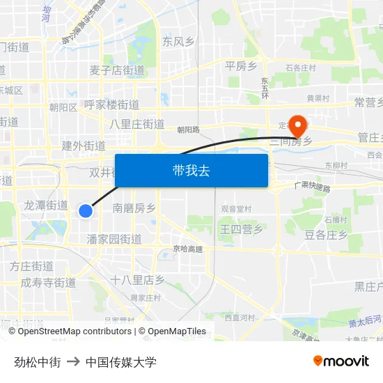 劲松中街 to 中国传媒大学 map