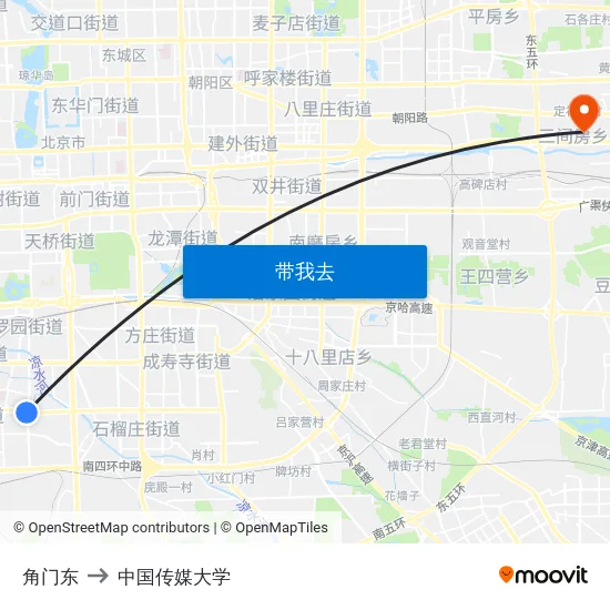角门东 to 中国传媒大学 map
