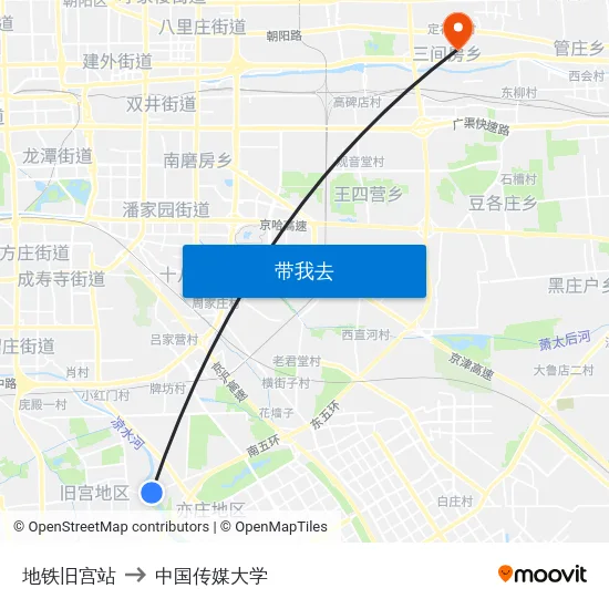 地铁旧宫站 to 中国传媒大学 map