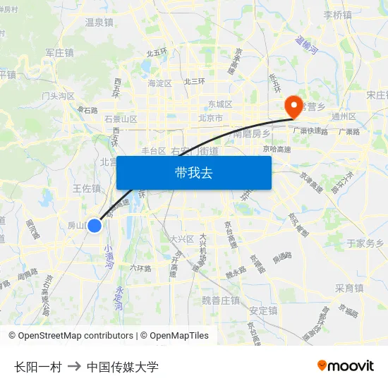 长阳一村 to 中国传媒大学 map