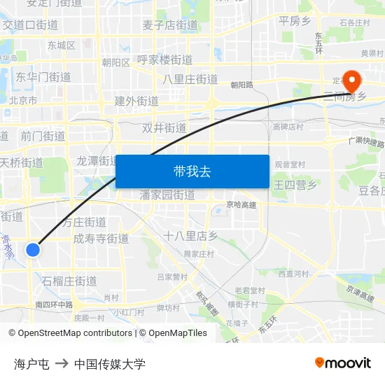 海户屯 to 中国传媒大学 map