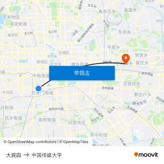 大观园 to 中国传媒大学 map