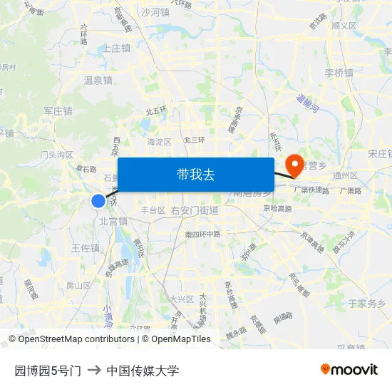 园博园5号门 to 中国传媒大学 map