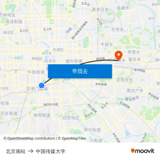 北京南站 to 中国传媒大学 map