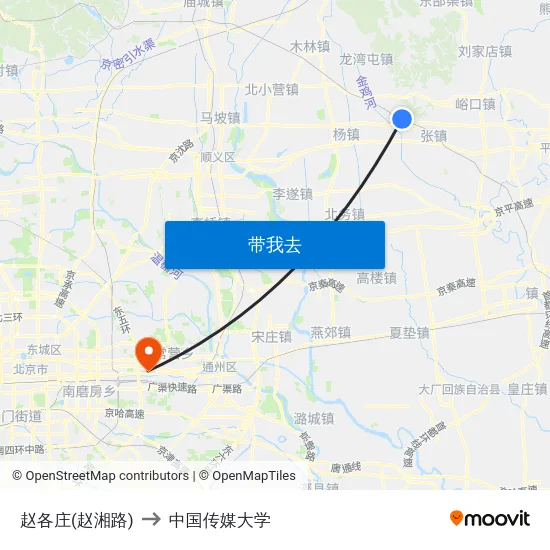 赵各庄(赵湘路) to 中国传媒大学 map
