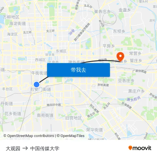 大观园 to 中国传媒大学 map