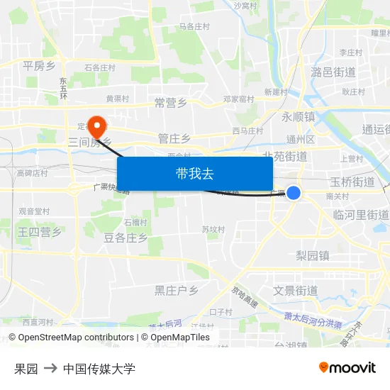 果园 to 中国传媒大学 map