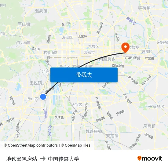 地铁篱笆房站 to 中国传媒大学 map