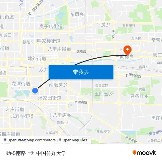 劲松南路 to 中国传媒大学 map