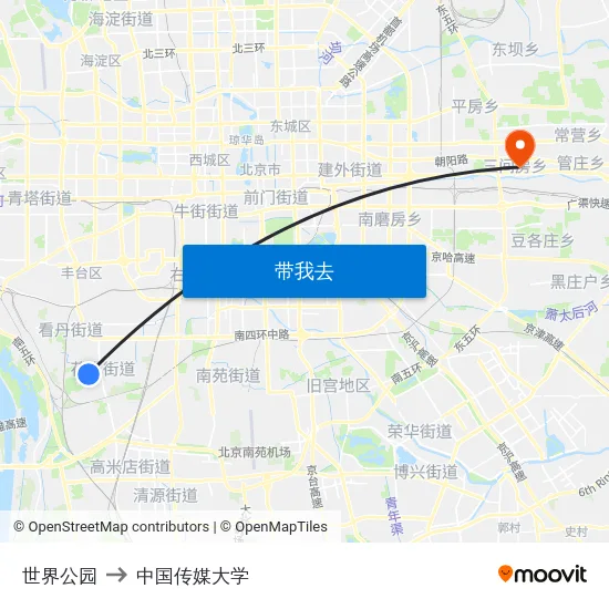 世界公园 to 中国传媒大学 map