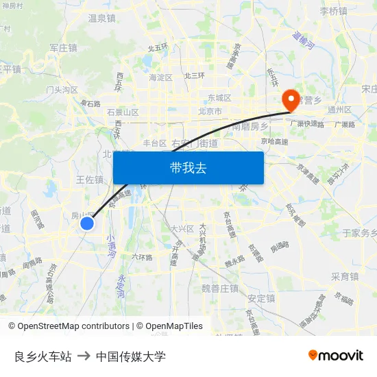 良乡火车站 to 中国传媒大学 map